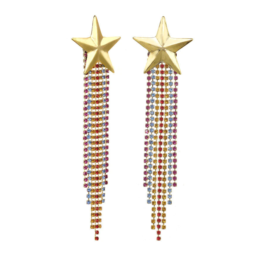 TOVA Antique Gold Star Rainbow Fringe Earrings