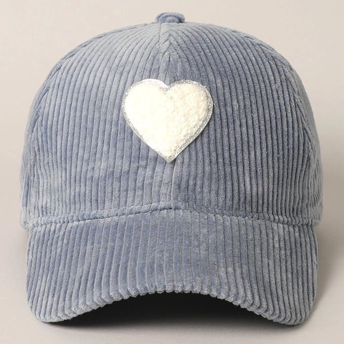 Chenille Heart Patch Corduroy Baseball Cap