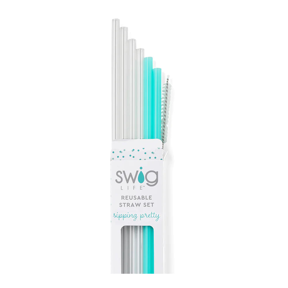 Swig Life Clear + Aqua Reusable Straw Set