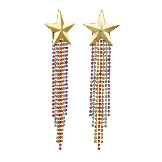 TOVA Antique Gold Star Rainbow Fringe Earrings