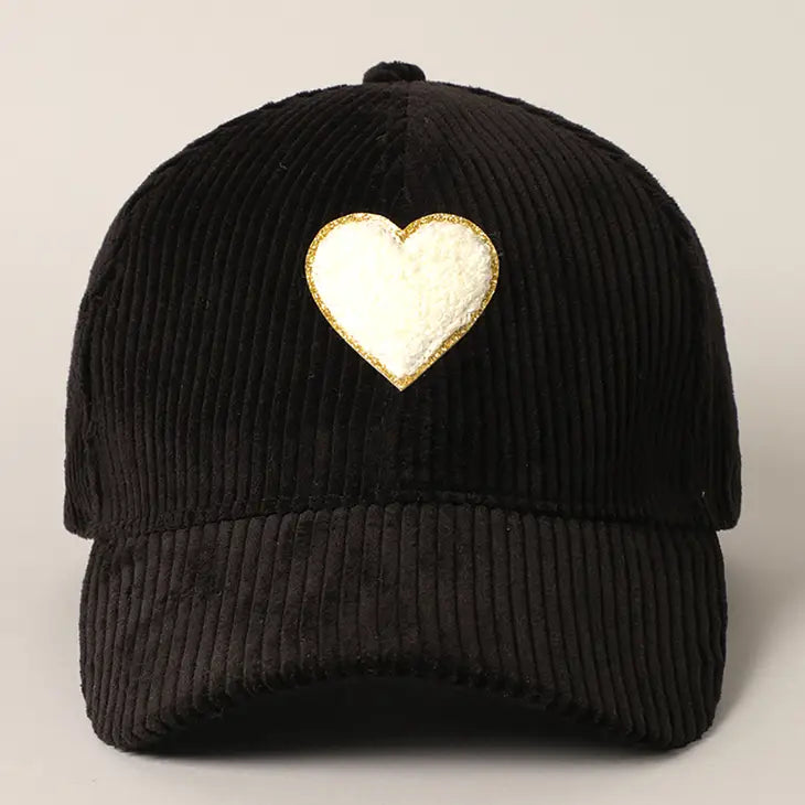 Chenille Heart Patch Corduroy Baseball Cap