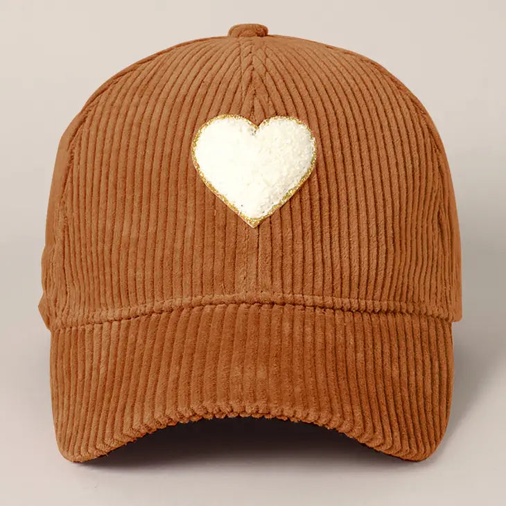 Chenille Heart Patch Corduroy Baseball Cap