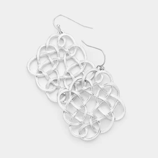 Scroll Silver Diamond Earrings